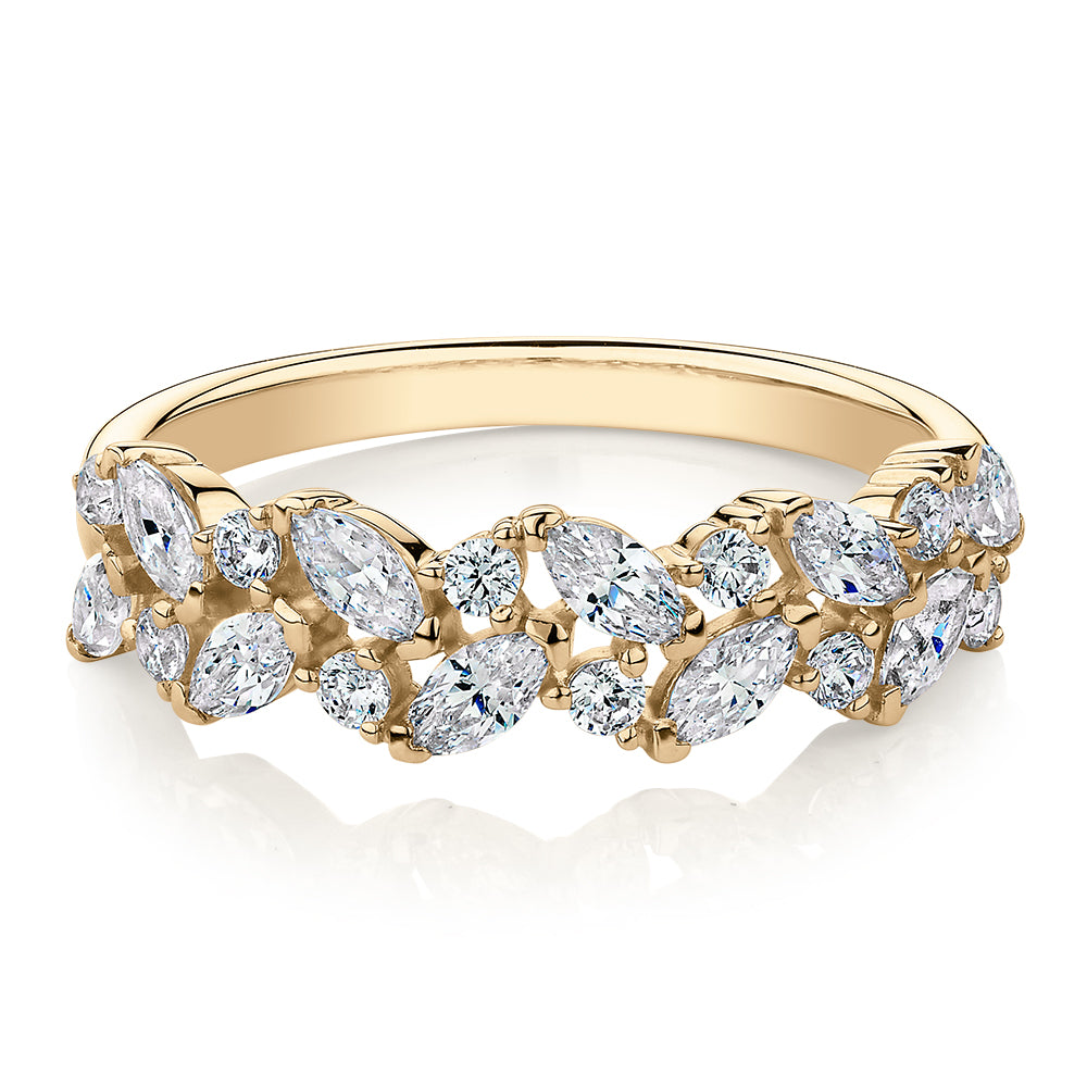 Dress ring with 1.15 carats* of diamond simulants in 10 carat yellow gold