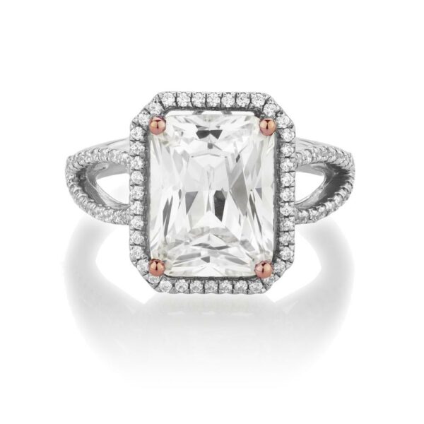Synergy dress ring with 6.38 carats* of diamond simulants in 10 carat rose gold and sterling silver