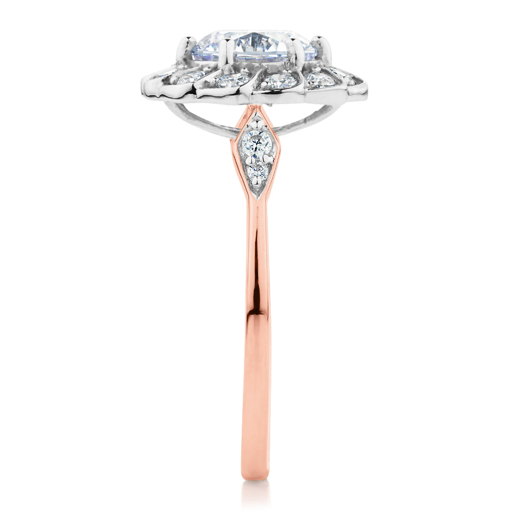 Dress ring with 2.16 carats* of diamond simulants in 10 carat rose and white gold - Image 2
