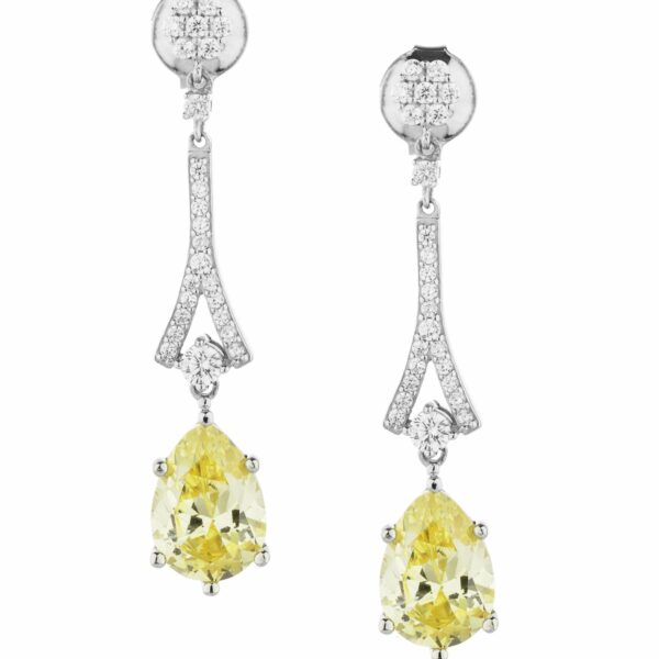 Pear and Round Brilliant drop earrings with 4.06 carats* of diamond simulants in sterling silver