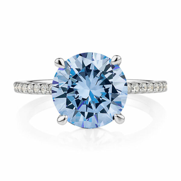 Dress ring with blue topaz simulant in sterling silver