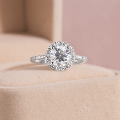 1.13 Ct Round Brilliant F/VS1-VS2 Lab Diamond Halo Engagement Ring 14k White Gold