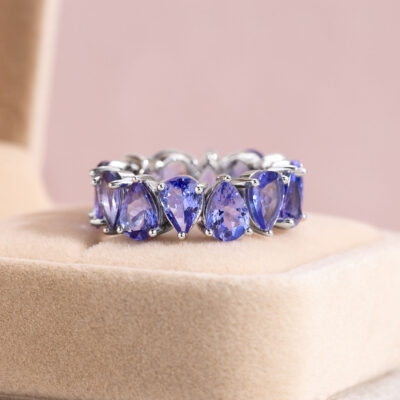 10.72 Ct Blue Pear Tanzanite Ring 14k Solid White Gold Transparent