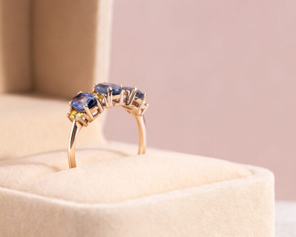 2.38 Ct Blue Sapphire & Natural Diamond Ring 14k Rose Gold Oval Three Stone SI1-I2 - Image 3
