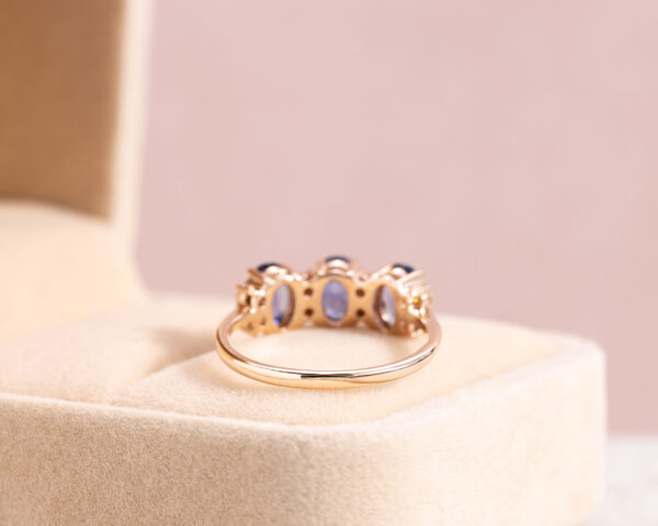 2.38 Ct Blue Sapphire & Natural Diamond Ring 14k Rose Gold Oval Three Stone SI1-I2 - Image 2