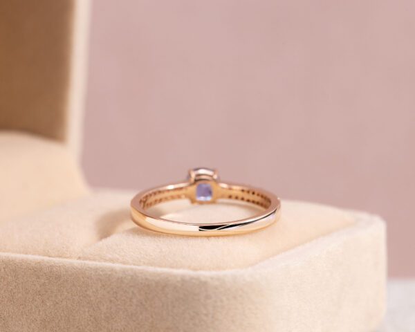 Blue Sapphire & Faint-Light Pink Diamond SI2-I1 0.90 Ct 14k Rose Gold Ring - Image 2
