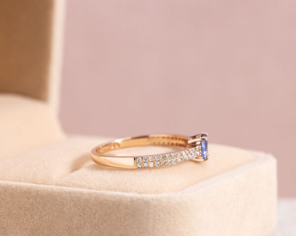Blue Sapphire & Faint-Light Pink Diamond SI2-I1 0.90 Ct 14k Rose Gold Ring - Image 3