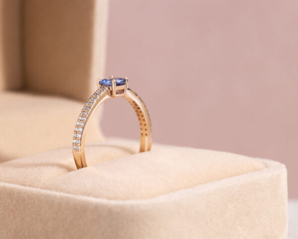 Blue Sapphire & Faint-Light Pink Diamond SI2-I1 0.90 Ct 14k Rose Gold Ring - Image 4