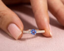 Blue Sapphire & Faint-Light Pink Diamond SI2-I1 0.90 Ct 14k Rose Gold Ring