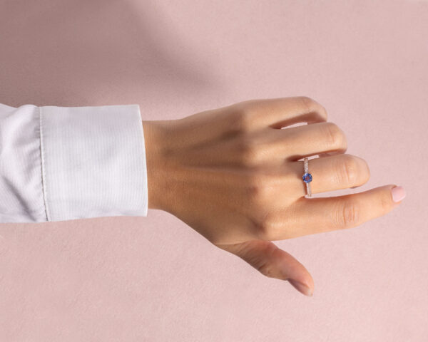 Blue Sapphire & Faint-Light Pink Diamond SI2-I1 0.90 Ct 14k Rose Gold Ring - Image 7