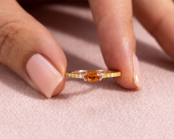 Orange Sapphire & Natural Fancy Yellow Diamond 0.96 Ct 14k Rose Gold Ring - Image 5