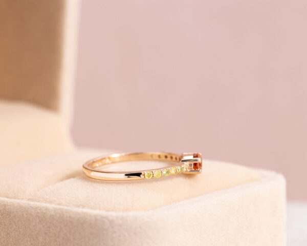 Orange Sapphire & Natural Fancy Yellow Diamond 0.96 Ct 14k Rose Gold Ring - Image 2
