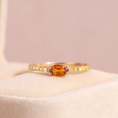 Orange Sapphire & Natural Fancy Yellow Diamond 0.96 Ct 14k Rose Gold Ring