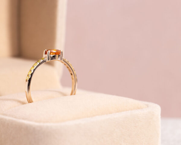Orange Sapphire & Natural Fancy Yellow Diamond 0.96 Ct 14k Rose Gold Ring - Image 4