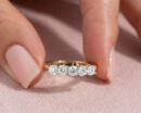 1 Ct F/VS1-VS2 Lab Diamond Round 5 Stone 14k Yellow Gold Engagement Ring