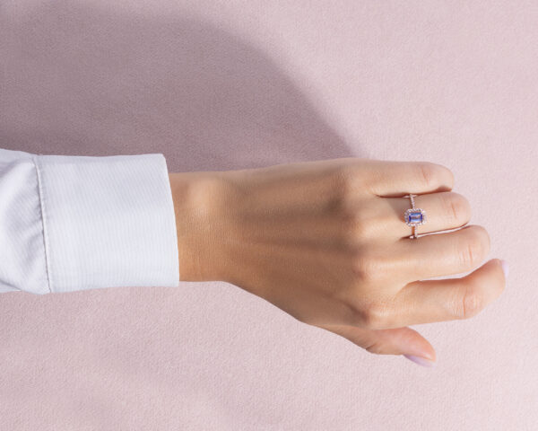 Bluish Purple Tanzanite & Faint-Light Pink Diamond 0.90 Ct 14k Rose Gold Ring - Image 7
