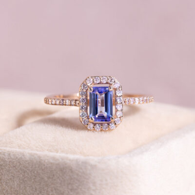 Bluish Purple Tanzanite & Faint-Light Pink Diamond 0.90 Ct 14k Rose Gold Ring