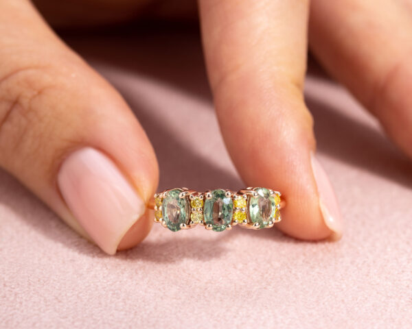 2.2 Ct Green Oval Sapphire Natural Fancy Vivid Yellow Diamond 14k Rose Gold Ring - Image 5