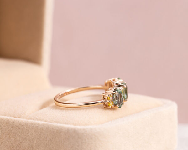 2.2 Ct Green Oval Sapphire Natural Fancy Vivid Yellow Diamond 14k Rose Gold Ring - Image 3