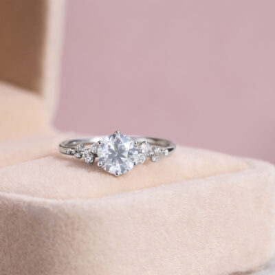 1.1 Ct Lab Diamond 14k White Gold Engagement Ring F/VS1-VS2 Round Brilliant