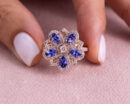 2.59 Ct Violetish Blue Tanzanite & Faint-Light Pink Diamond Round SI2-I1 14k Rose Gold Ring