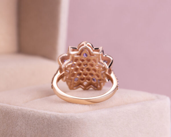 2.59 Ct Violetish Blue Tanzanite & Faint-Light Pink Diamond Round SI2-I1 14k Rose Gold Ring - Image 4