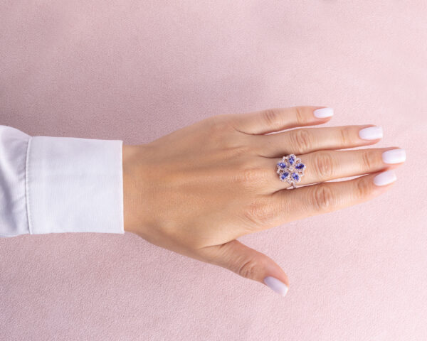2.59 Ct Violetish Blue Tanzanite & Faint-Light Pink Diamond Round SI2-I1 14k Rose Gold Ring - Image 6