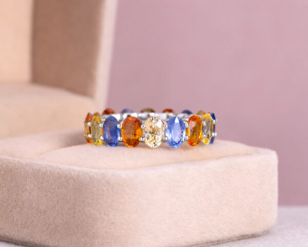 12.88 Ct Multi Color Sapphire Ring 14k White Gold Oval Transparent - Image 2