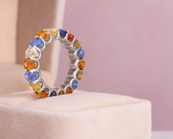 12.88 Ct Multi Color Sapphire Ring 14k White Gold Oval Transparent - Image 3