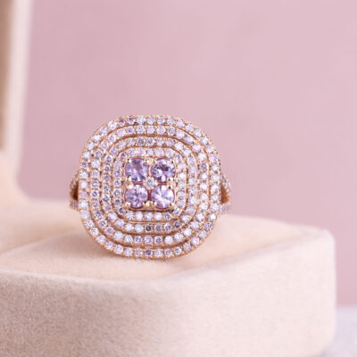 1.8 Ct Pink Sapphire & Faint-Light Pink Diamond Round SI2-I1 14k Rose Gold Ring