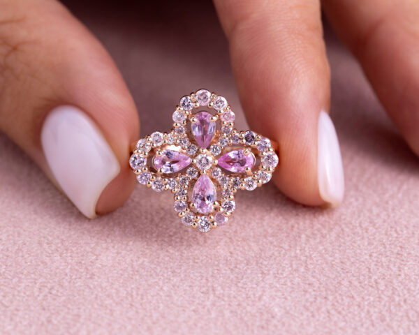 1.95 Ct Pink Sapphire & Faint-Light Pink Diamond Round SI2-I1 14k Rose Gold Ring - Image 5
