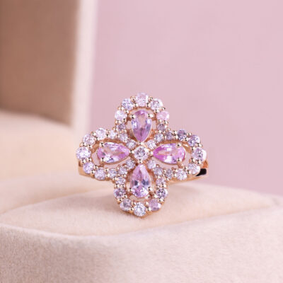 1.95 Ct Pink Sapphire & Faint-Light Pink Diamond Round SI2-I1 14k Rose Gold Ring