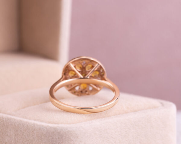 1.90 Ct Orange Sapphire & Fancy Intense Yellow Diamond SI3-I2 14k Rose Gold Ring - Image 4