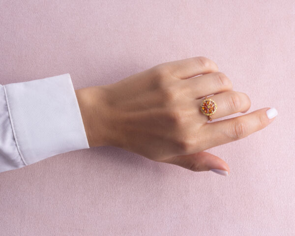 1.90 Ct Orange Sapphire & Fancy Intense Yellow Diamond SI3-I2 14k Rose Gold Ring - Image 6