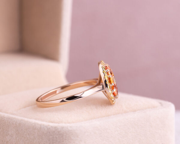1.90 Ct Orange Sapphire & Fancy Intense Yellow Diamond SI3-I2 14k Rose Gold Ring - Image 3