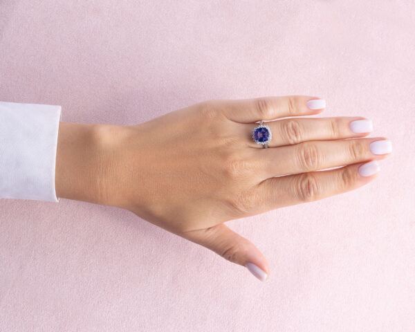 3.44Ct Bluish Purple Tanzanite & Natural Diamond F-H VS1-SI2 14k White Gold Ring - Image 6