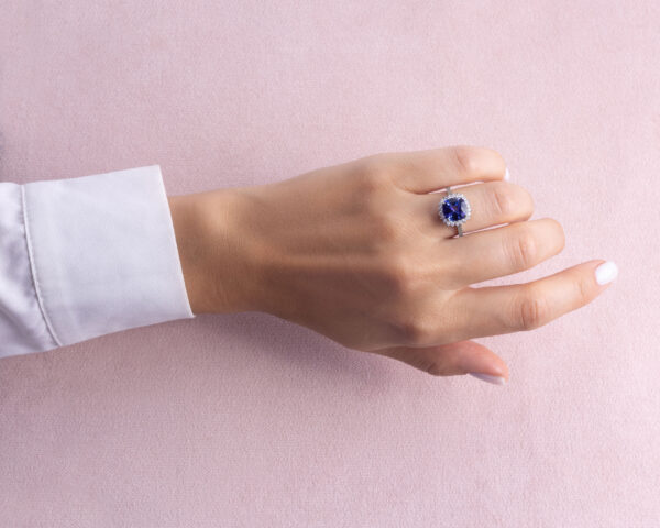 3.44Ct Bluish Purple Tanzanite & Natural Diamond F-H VS1-SI2 14k White Gold Ring - Image 7