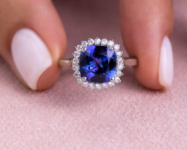 3.44Ct Bluish Purple Tanzanite & Natural Diamond F-H VS1-SI2 14k White Gold Ring - Image 5