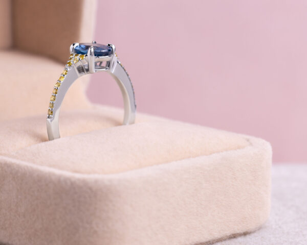 1.51 Ct Blue Sapphire & Natural Fancy Intense Yellow Diamond 14k White Gold Ring - Image 2