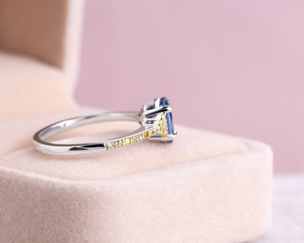 1.51 Ct Blue Sapphire & Natural Fancy Intense Yellow Diamond 14k White Gold Ring - Image 3