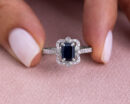 1.62 Ct Blue Sapphire & Faint-Light Pink Diamond SI2-I1 14k White Gold Halo Ring