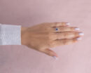 Blue Tanzanite & Natural Faint-Light Pink Diamond 0.85 Ct 14k White Gold Halo Ring