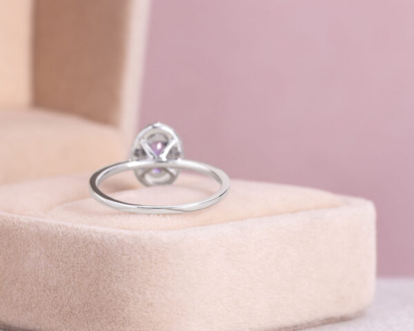 Blue Tanzanite & Natural Faint-Light Pink Diamond 0.85 Ct 14k White Gold Halo Ring - Image 4