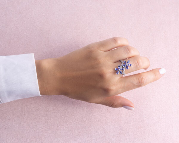 3.32 Ct Blue Tanzanite & Faint-Light Pink Diamond SI2-I1 14k White Gold Ring - Image 7