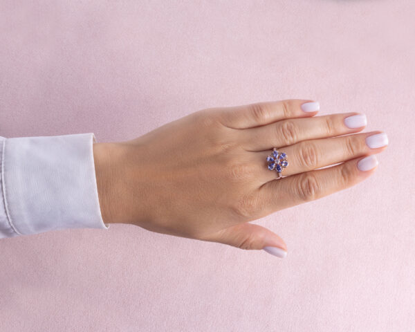 1.70 Ct Blue Tanzanite & Natural Faint-Light Pink Diamond SI2-I1 14k Rose Gold Ring - Image 7
