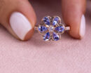 1.70 Ct Blue Tanzanite & Natural Faint-Light Pink Diamond SI2-I1 14k Rose Gold Ring