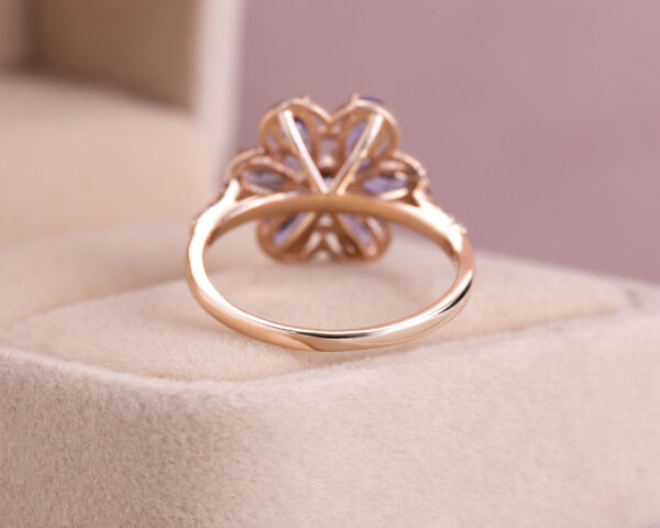 1.70 Ct Blue Tanzanite & Natural Faint-Light Pink Diamond SI2-I1 14k Rose Gold Ring - Image 4