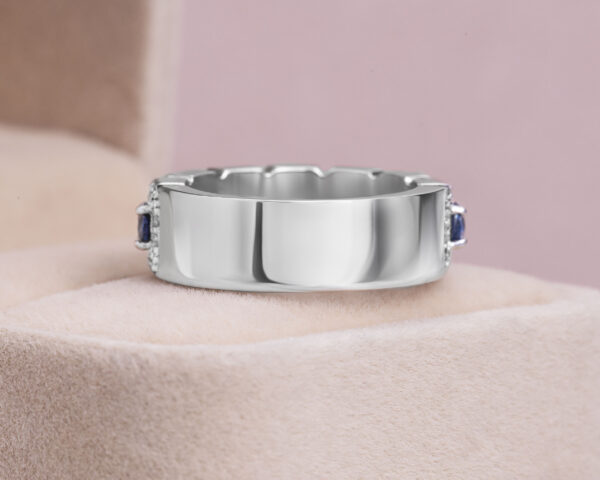 2.6 Ct Blue Sapphire & F/VS1-VS2 Lab Diamond 14k White Gold Half Eternity Band Ring - Image 4