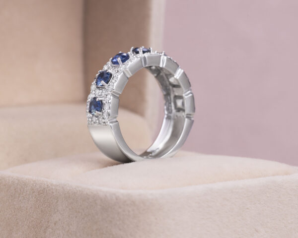 2.6 Ct Blue Sapphire & F/VS1-VS2 Lab Diamond 14k White Gold Half Eternity Band Ring - Image 2