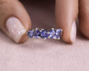 1.8 Ct Violetish Blue Tanzanite Pear Mixed 14k White Gold Half Eternity Ring